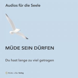 „Müde sein dürfen“ – Möwe im hellblauen Himmel, ruhige Stimmung
